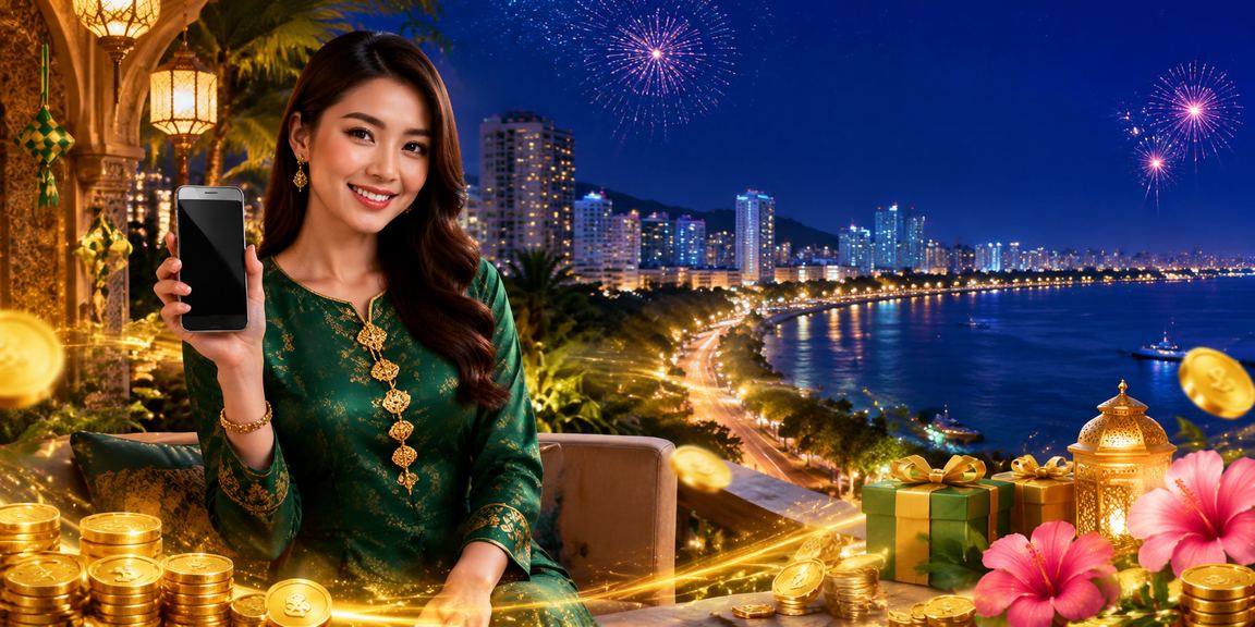 Banner promosi bonus pendaftaran Hari Raya untuk slot di pp96 Penang